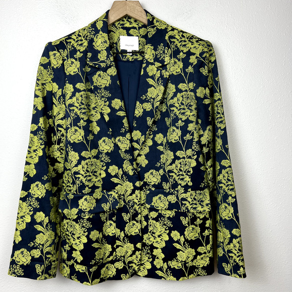 cinq a sept Jackets & Blazers - Cinq A Sept Womens Janae Floral Brocade Blazer Size 4 Navy Blue Chartreuse Lined